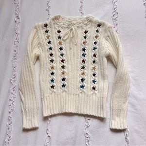 Flower Bow Cable Knit Sweater Tee